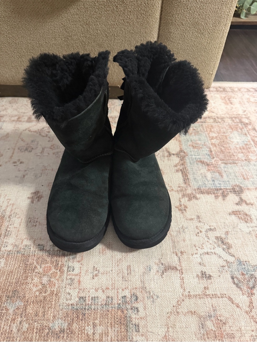 UGG Dark Green Suede Shearling Short Boots